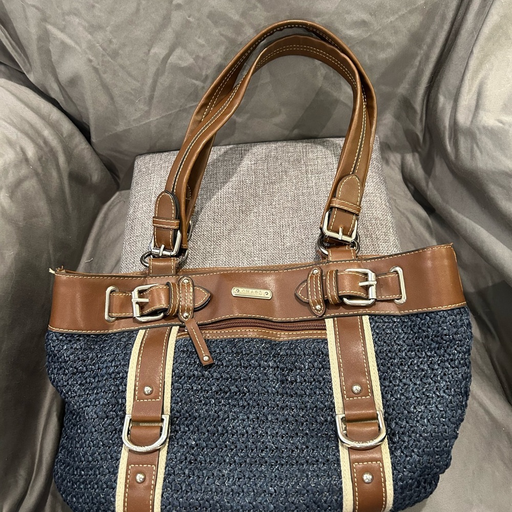 The Chaps Stylish Brown and Blue Women's Woven Straw Bag